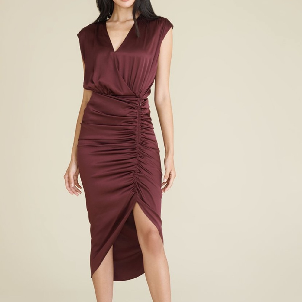 Veronica Beard Casela Ruched Stretch-Silk Dress